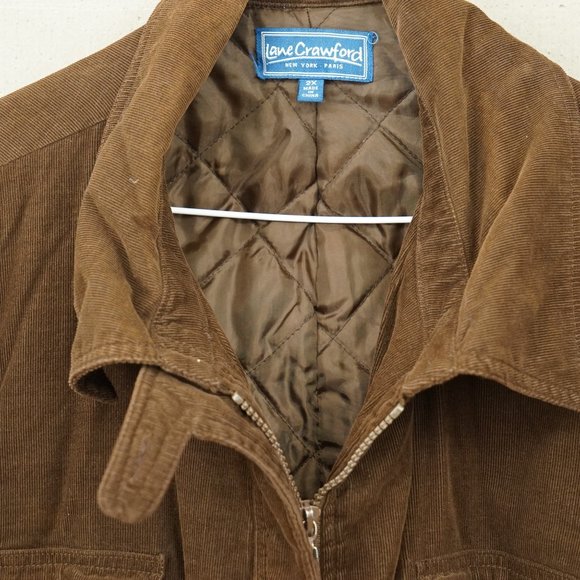 Ladies Lane Crawford 2X Medium Weight Brown Corduroy Jacket Quilted Lining - Picture 5 of 9